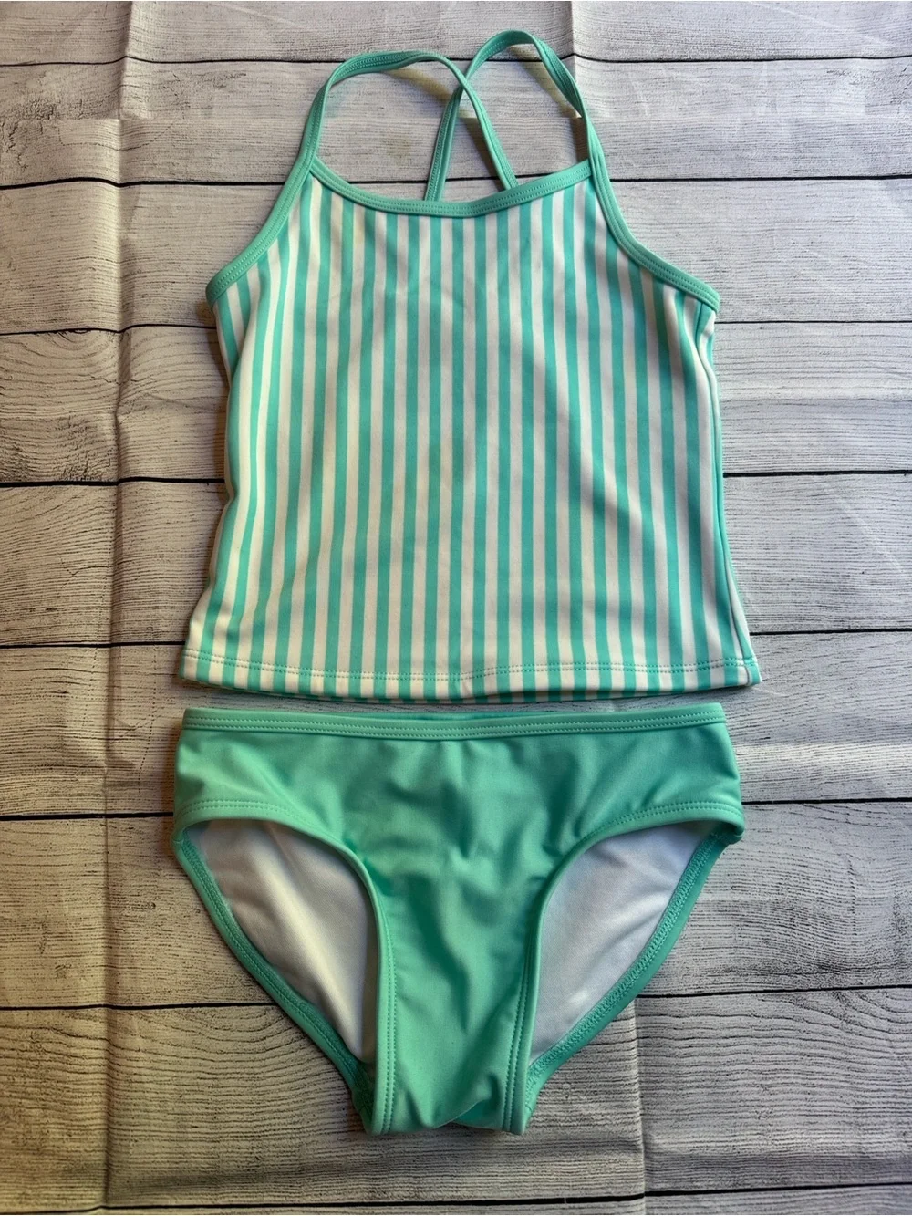 Cat & Jack Mint Green & White Striped Tankani size Small